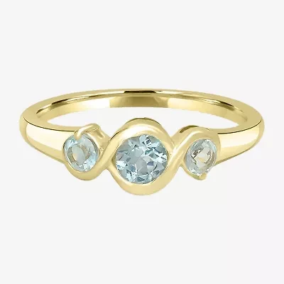Silver Treasures Genuine Stone Womens 2MM Blue Topaz 14K Gold Over 3-Stone Band