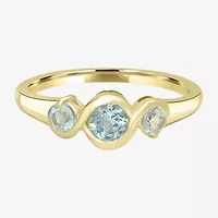 Silver Treasures Genuine Stone Womens 2MM Blue Topaz 14K Gold Over 3-Stone Band
