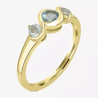 Silver Treasures Genuine Stone Womens 2MM Blue Topaz 14K Gold Over 3-Stone Band