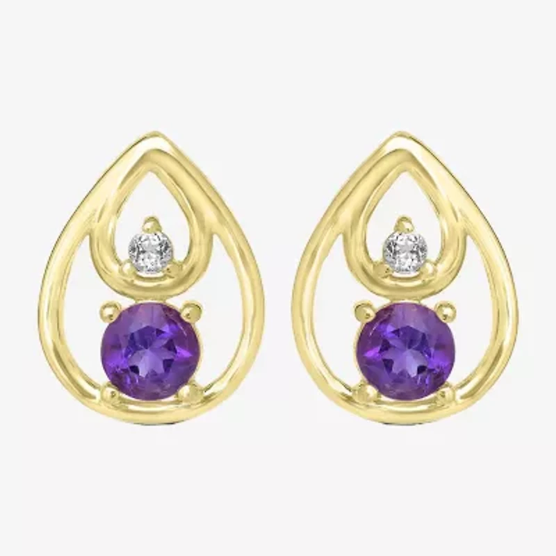 Silver Treasures Genuine Stone 14K Gold Over Silver Stud Earrings