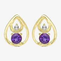 Silver Treasures Genuine Stone 14K Gold Over Silver Stud Earrings
