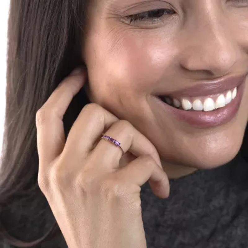 Silver Treasures Genuine Stone 14K Gold Over Band