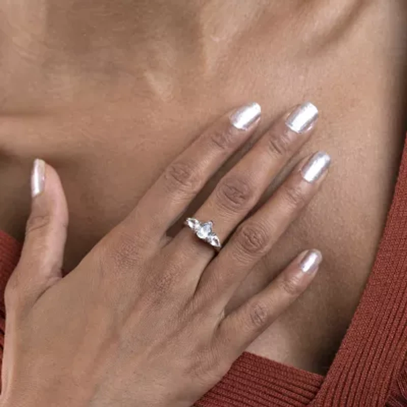 Silver Treasures Genuine Stone Sterling 3-Stone Cocktail Ring