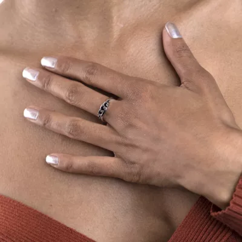 Silver Treasures Genuine Stone Sterling -Stone Band