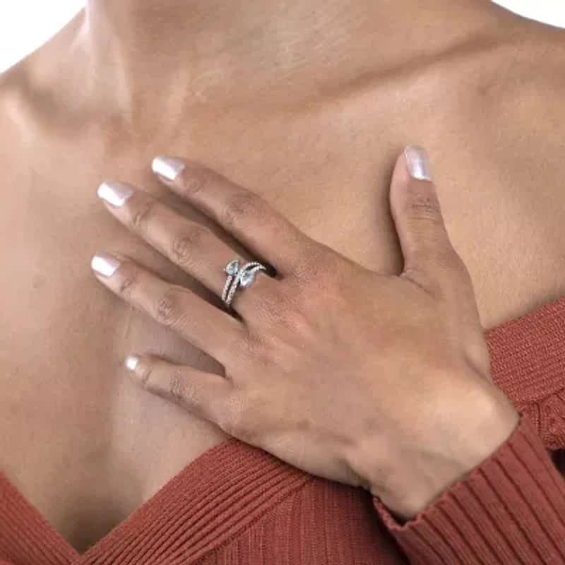 Silver Treasures Genuine Stone Sterling Bypass  Cocktail Ring