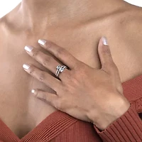 Silver Treasures Genuine Stone Sterling Bypass  Cocktail Ring