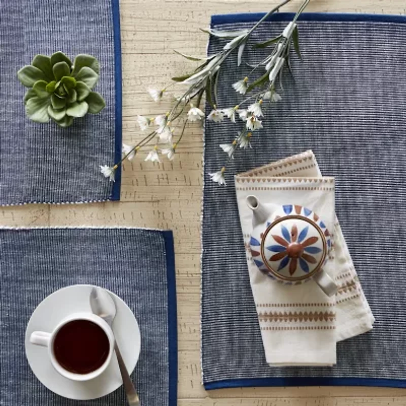 Design Imports Navy & White 2-Tone Ribbed 6-pc. Placemats
