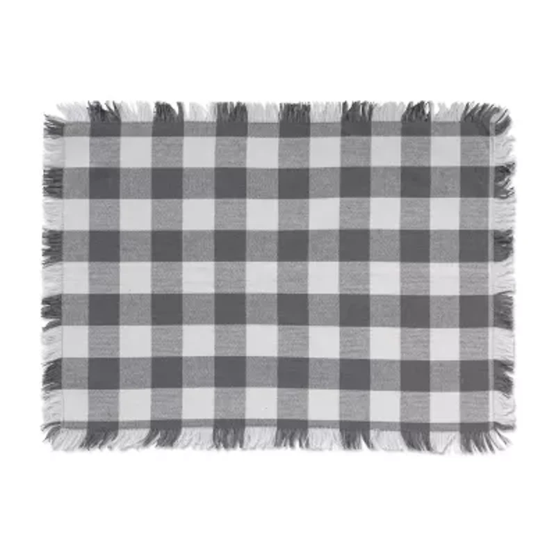 Design Imports Gray Heavyweight Check Fringed 6-pc. Table Linen Set
