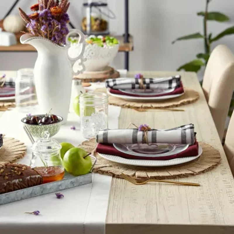 Design Imports Natural Jute Round Ruffle Trim Table Linen Set