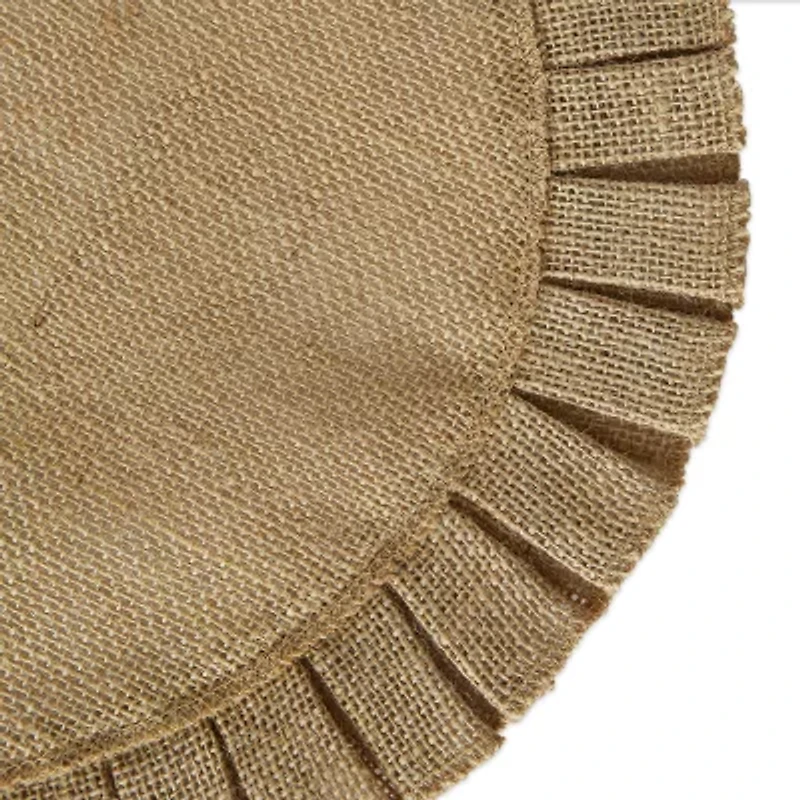 Design Imports Natural Jute Round Ruffle Trim Table Linen Set