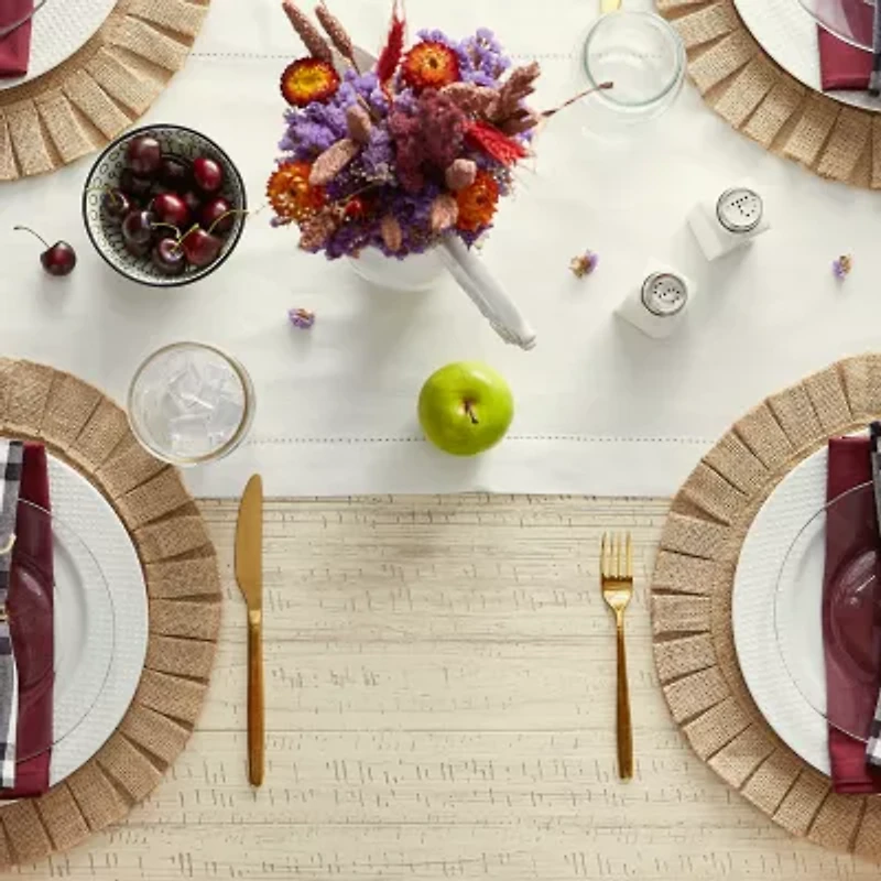 Design Imports Natural Jute Round Ruffle Trim Table Linen Set