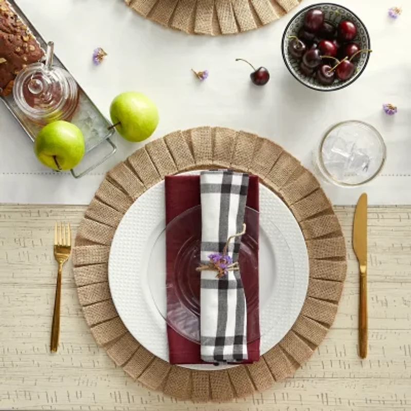 Design Imports Natural Jute Round Ruffle Trim Table Linen Set