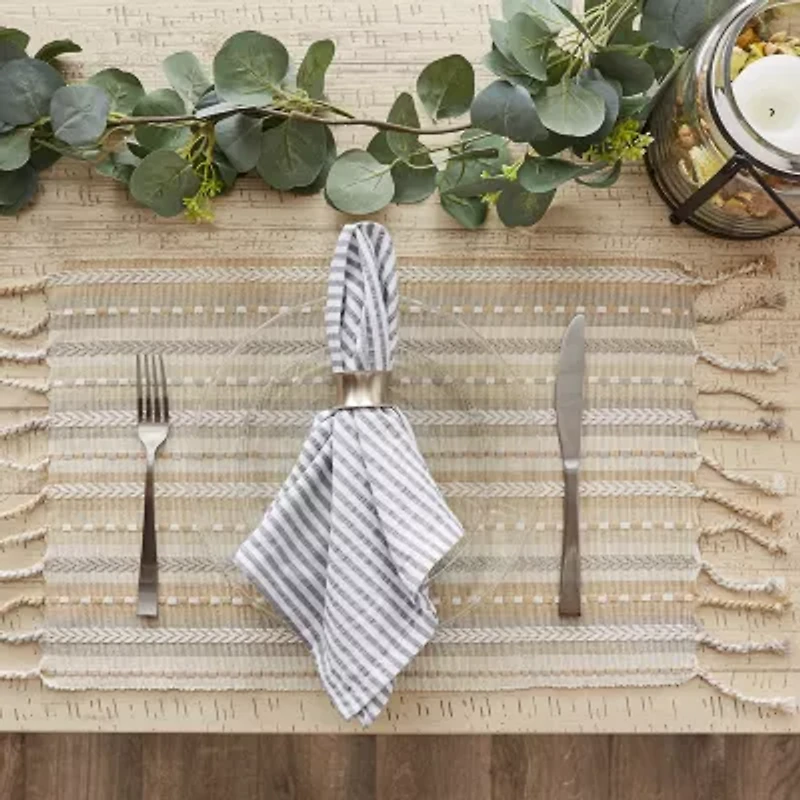 Design Imports Natural Tonal Stripe With Fringe 6-pc. Table Linen Set