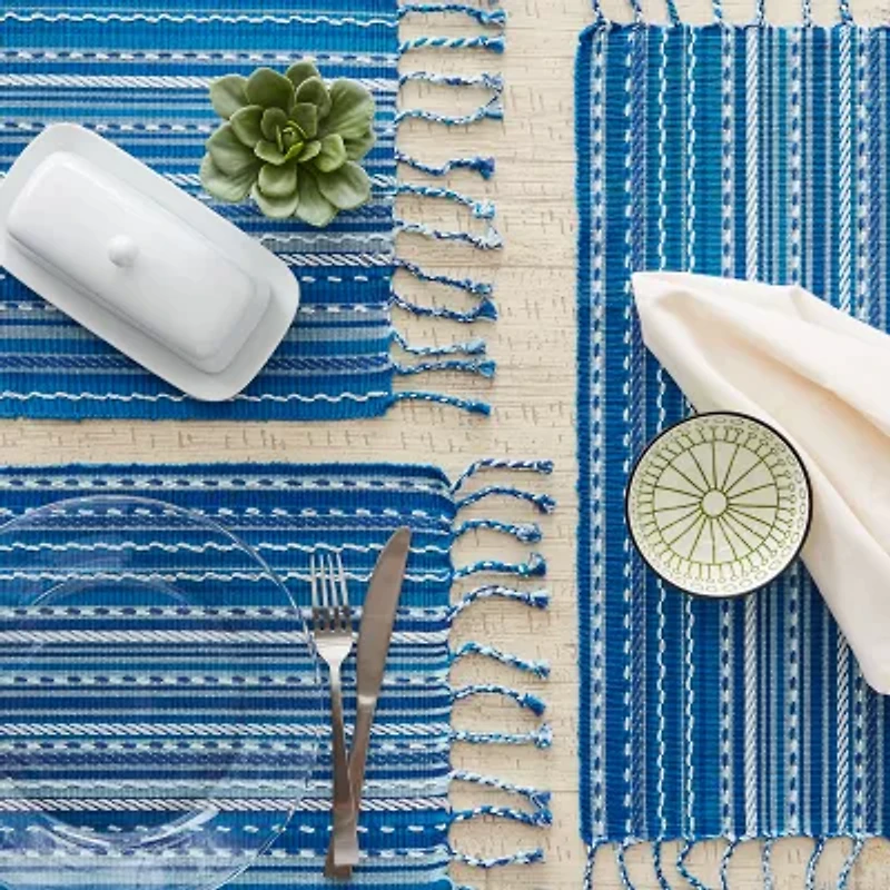 Design Imports Blue Tonal Stripe With Fringe 6-pc. Table Linen Set
