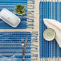 Design Imports Blue Tonal Stripe With Fringe 6-pc. Table Linen Set