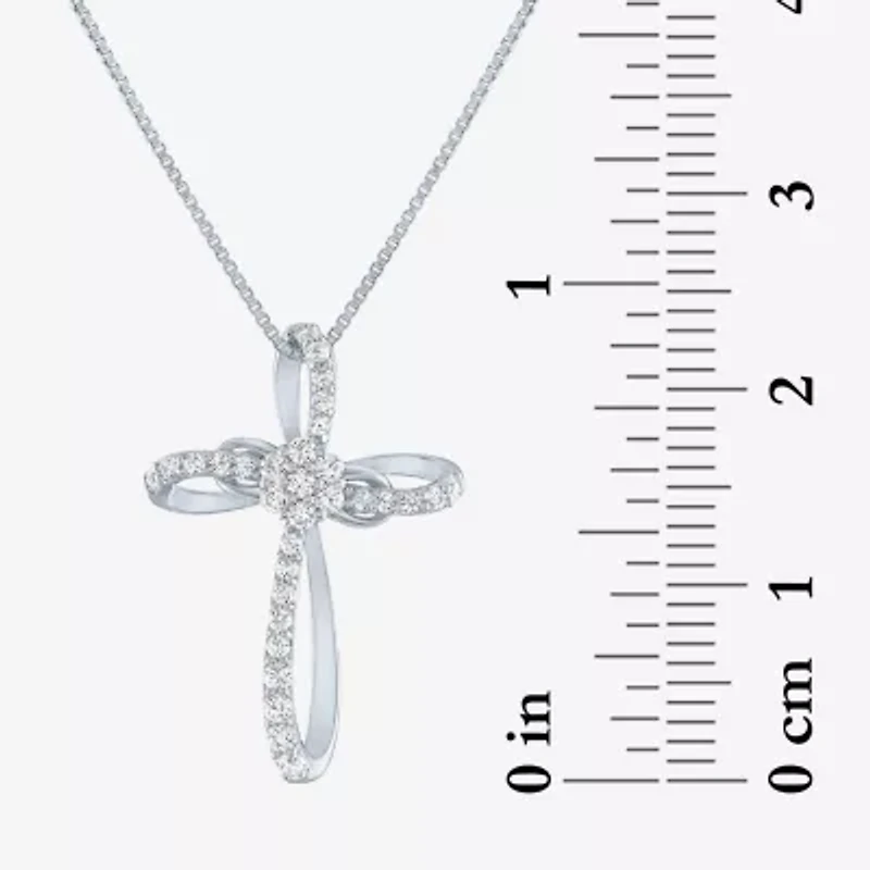 Diamond Blossom Womens 1/4 CT. T.W. Natural White Diamond Sterling Silver Cross 18 Inch Pendant Necklace