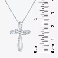 Diamond Blossom Womens 1/4 CT. T.W. Natural White Diamond Sterling Silver Cross 18 Inch Pendant Necklace