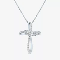 Diamond Blossom Womens 1/4 CT. T.W. Natural White Diamond Sterling Silver Cross 18 Inch Pendant Necklace