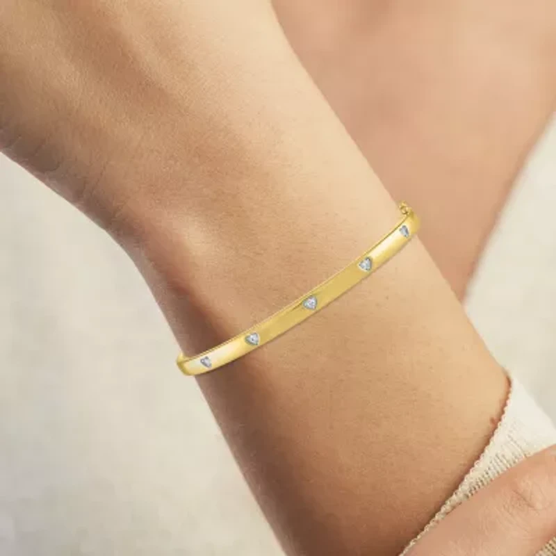 Diamond Addiction Womens 1/10 CT. T.W. Natural White Diamond 14K Gold Over Silver Sterling Silver Heart Bangle Bracelet