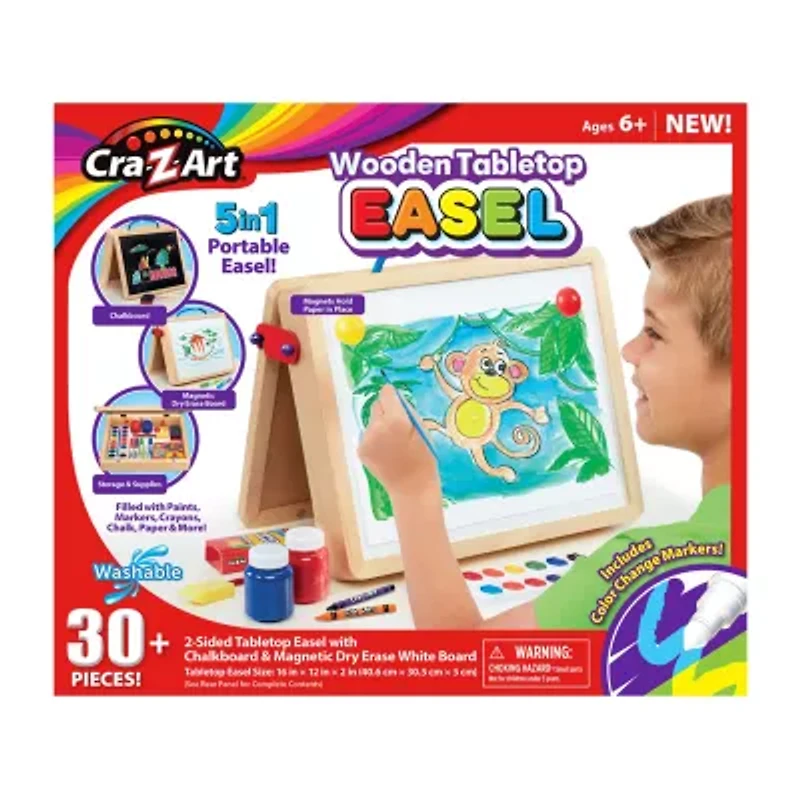 Cra-Z-Art 5-In-1 Portable Wooden Tabletop Art Easel With Chalkboard And Dry Erase Board 60-pc. Art Set
