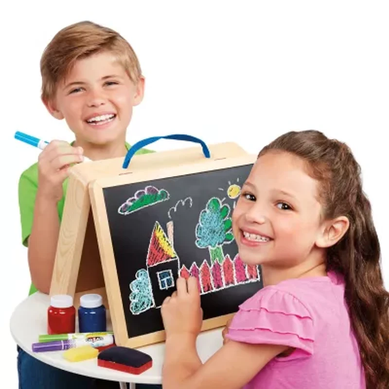 Cra-Z-Art 5-In-1 Portable Wooden Tabletop Art Easel With Chalkboard And Dry Erase Board 60-pc. Art Set