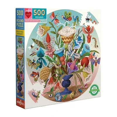Eeboo Piece And Love Crazy Bug Bouquet 500 Piece Round Jigsaw 500-pc. Puzzle