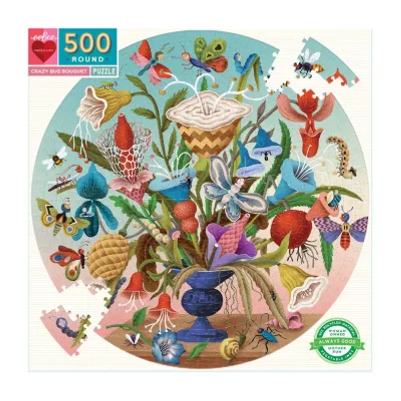Eeboo Piece And Love Crazy Bug Bouquet 500 Piece Round Jigsaw 500-pc. Puzzle