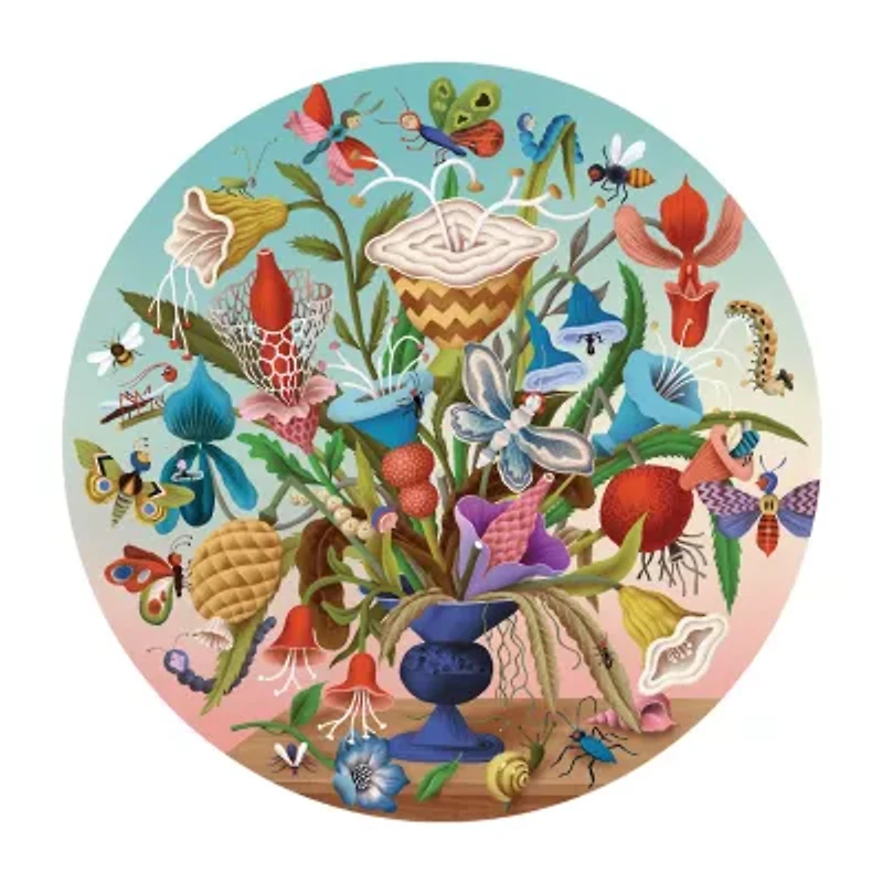 Eeboo Piece And Love Crazy Bug Bouquet 500 Piece Round Jigsaw 500-pc. Puzzle
