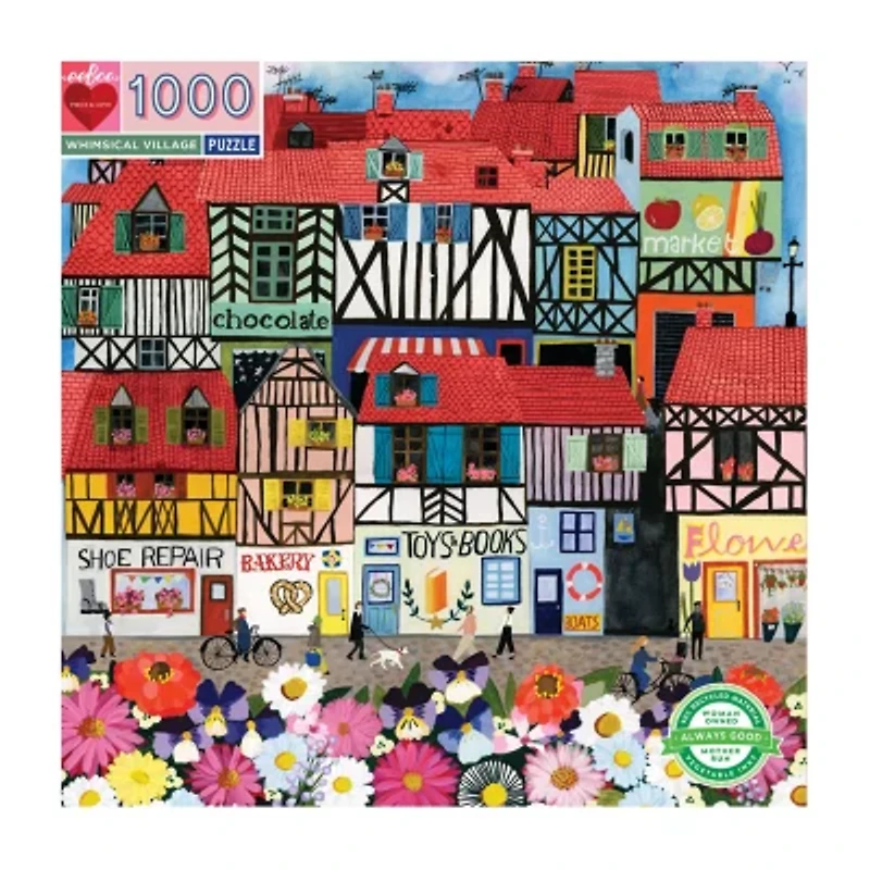 Eeboo Piece And Love Whimsical Village  1000 Piece Square Adult Jigsaw 1000-pc. Puzzle