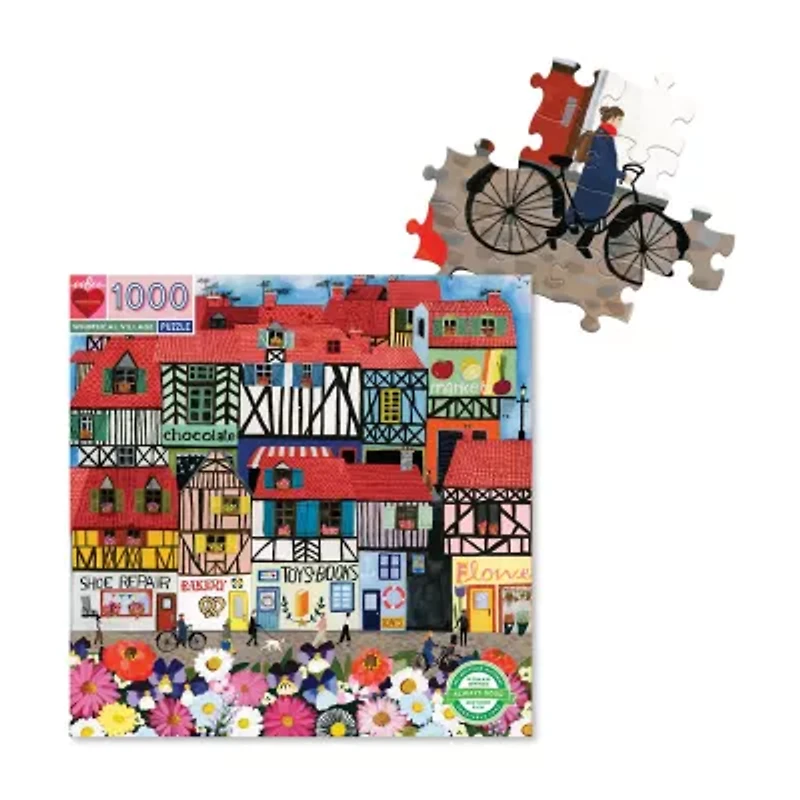Eeboo Piece And Love Whimsical Village  1000 Piece Square Adult Jigsaw 1000-pc. Puzzle