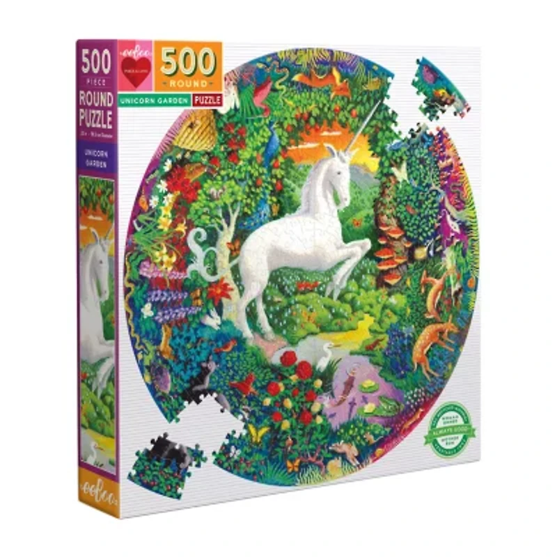 Eeboo Piece And Love Unicorn Garden 500 Piece Round Circle Jigsaw 500-pc. Puzzle