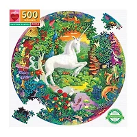 Eeboo Piece And Love Unicorn Garden 500 Piece Round Circle Jigsaw 500-pc. Puzzle