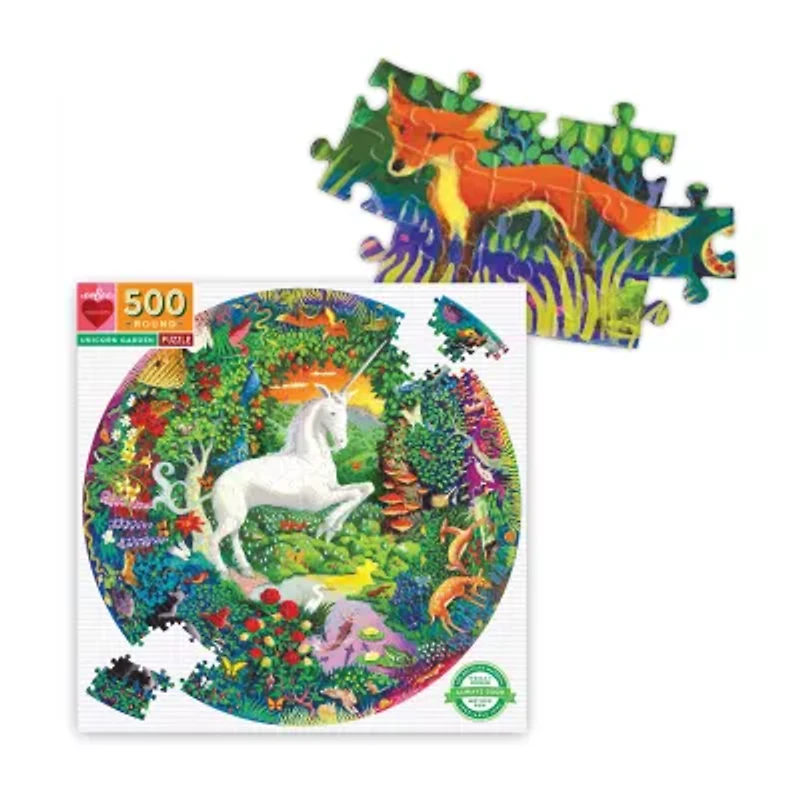 Eeboo Piece And Love Unicorn Garden 500 Piece Round Circle Jigsaw 500-pc. Puzzle