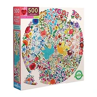 Eeboo Piece And Love Blue Bird Yellow Bird 500 Piece Adult   Round Jigsaw 500-pc. Puzzle