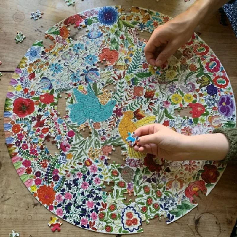 Eeboo Piece And Love Blue Bird Yellow Bird 500 Piece Adult   Round Jigsaw 500-pc. Puzzle