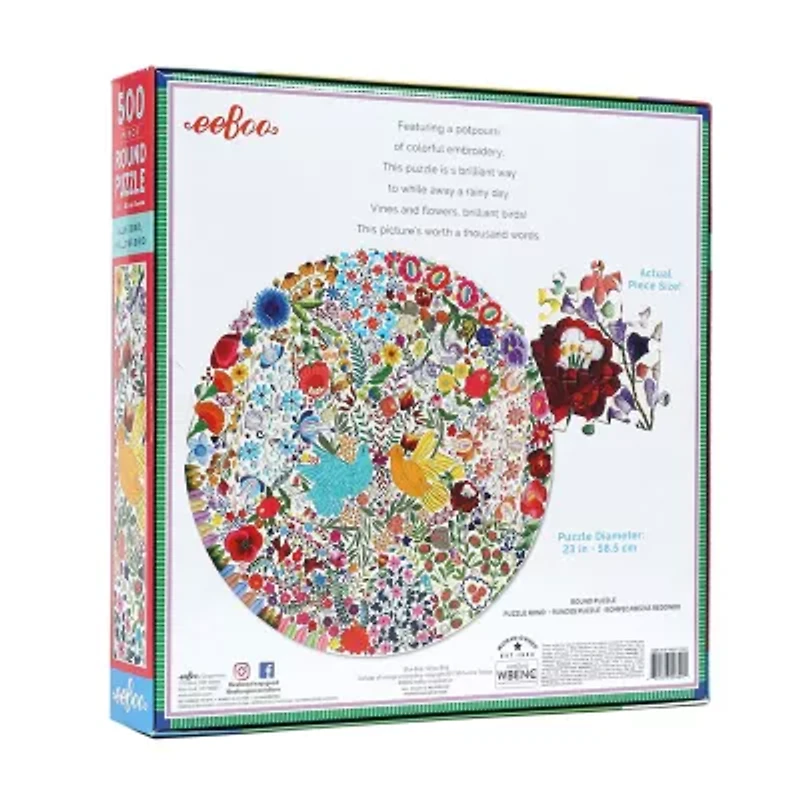 Eeboo Piece And Love Blue Bird Yellow Bird 500 Piece Adult   Round Jigsaw 500-pc. Puzzle
