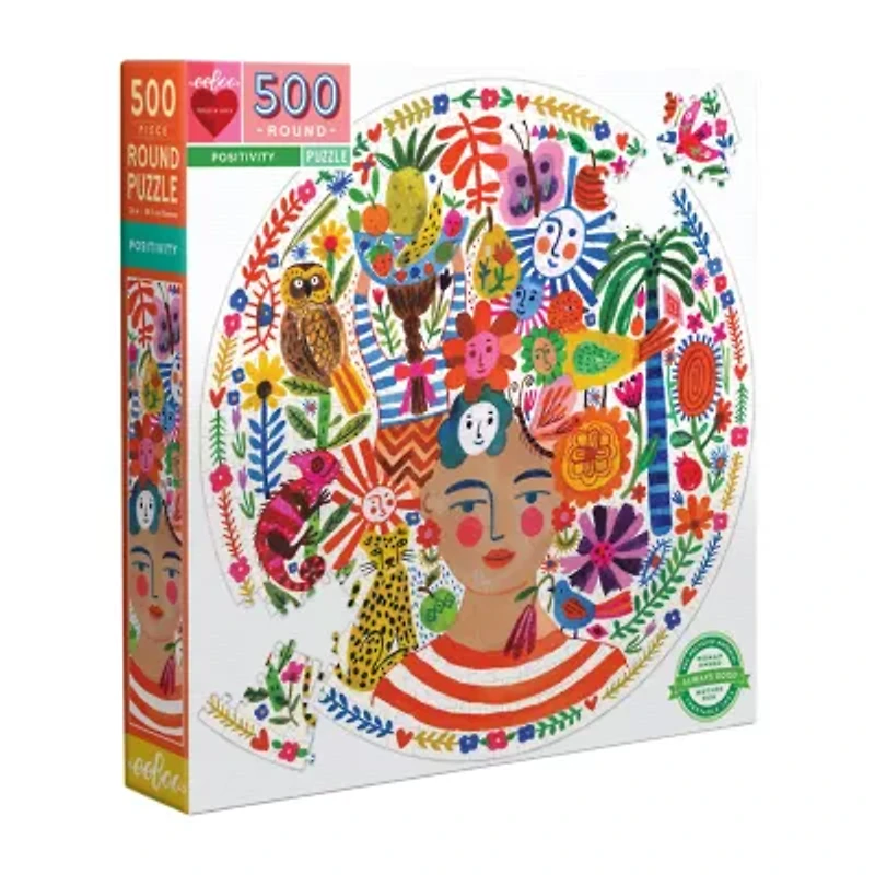 Eeboo Piece And Love Positivity 500 Piece Round Circle Jigsaw 500-pc. Puzzle