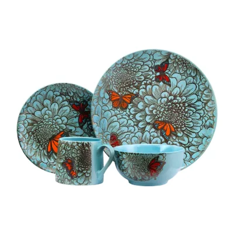 Elama Butterfly Garden 16-pc. Stoneware Dinnerware Set