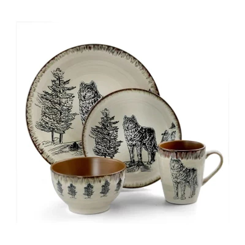 Elama Majestic Wolf 16-pc. Stoneware Dinnerware Set