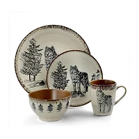 Elama Majestic Wolf 16-pc. Stoneware Dinnerware Set