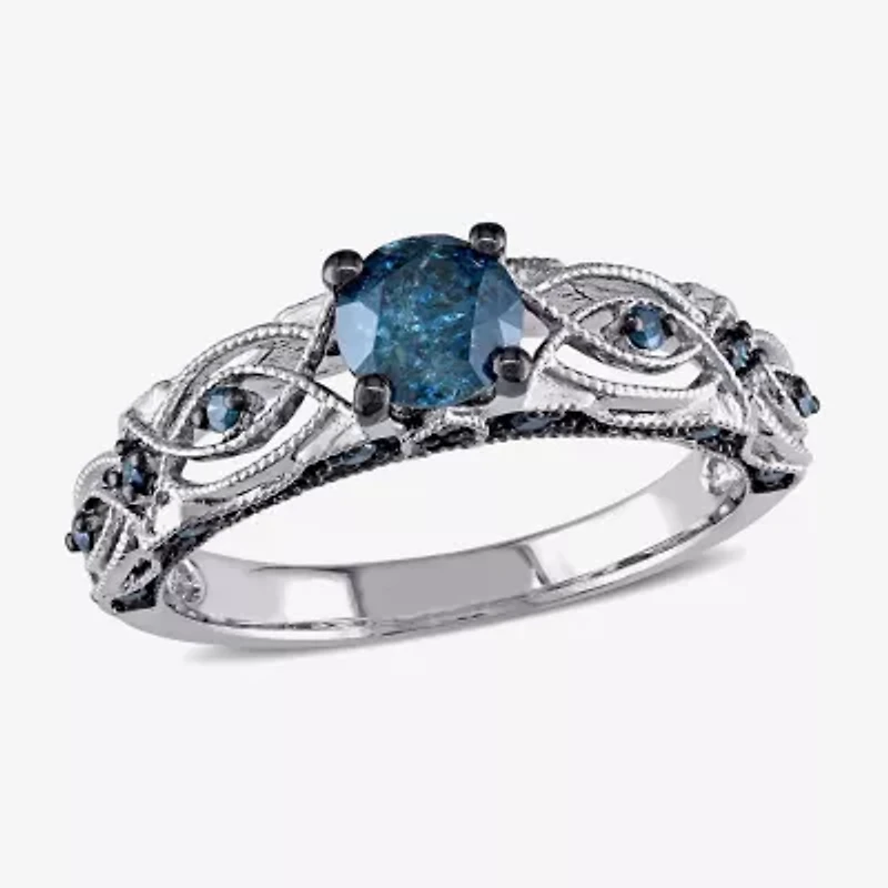 Womens 3/4 CT. T.W. Natural Blue Diamond 10K Gold Round Engagement Ring