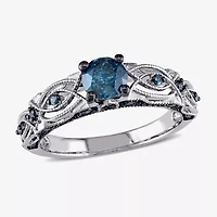 Womens 3/4 CT. T.W. Natural Blue Diamond 10K Gold Round Engagement Ring