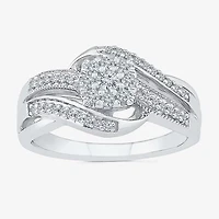 Womens 1/3 CT. T.W. Natural White Diamond Sterling Silver Round Cushion Side Stone Crossover Engagement Ring