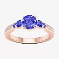 Modern Bride Gemstone Womens 1/10 CT. T.W. Genuine Blue Tanzanite 10K Rose Gold Round Side Stone Engagement Ring