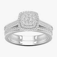Womens 1/ CT. T.W. Natural White Diamond 10K Gold Cushion Halo Bridal Set