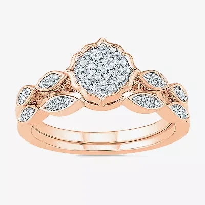 Womens 1/3 CT. T.W. Natural White Diamond 10K Rose Gold Round Side Stone Bridal Set