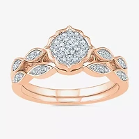 Womens 1/3 CT. T.W. Natural White Diamond 10K Rose Gold Round Side Stone Bridal Set