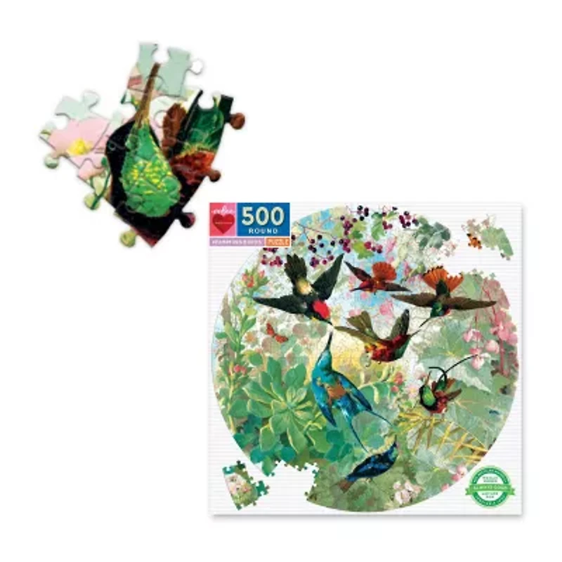 Eeboo Piece And Love Hummingbirds 500 Piece Round Circle Jigsaw 500-pc. Puzzle
