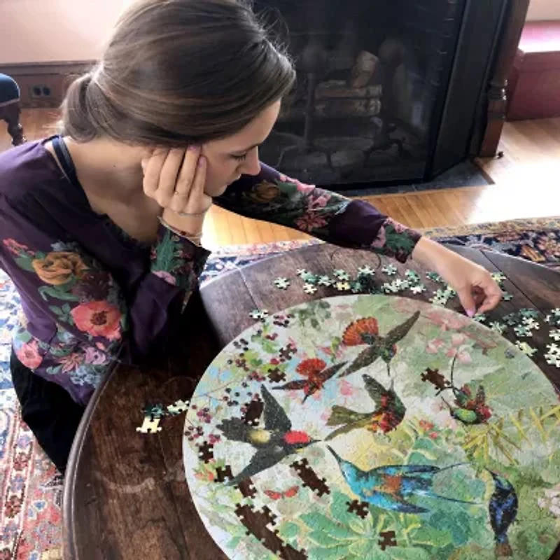 Eeboo Piece And Love Hummingbirds 500 Piece Round Circle Jigsaw 500-pc. Puzzle