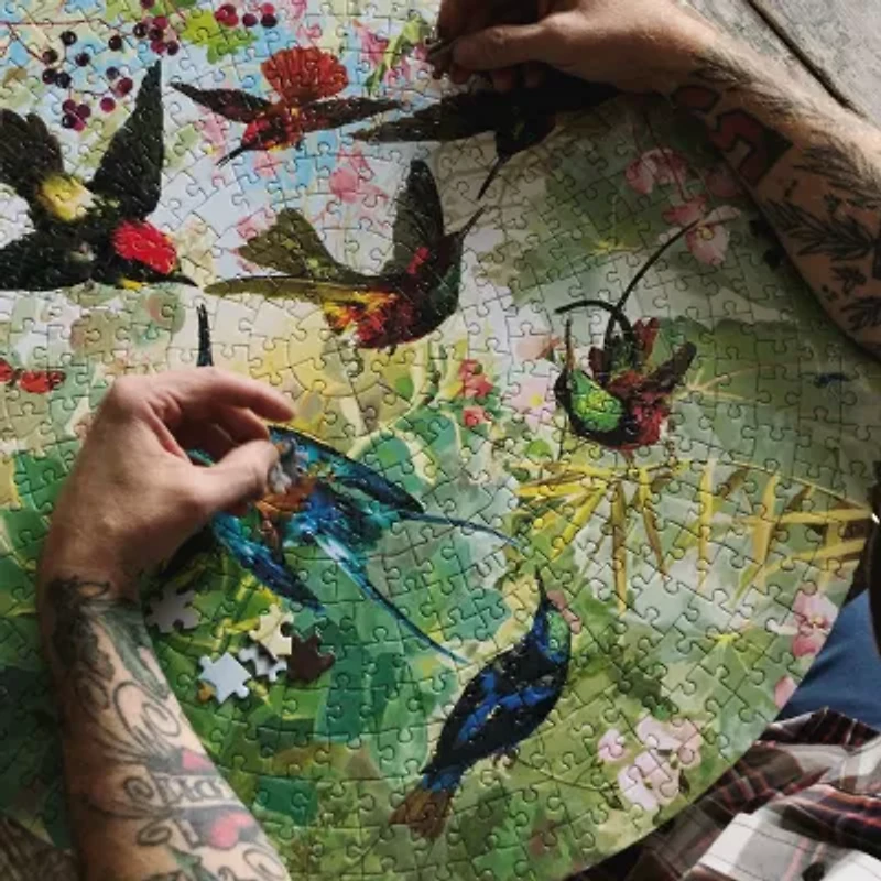 Eeboo Piece And Love Hummingbirds 500 Piece Round Circle Jigsaw 500-pc. Puzzle
